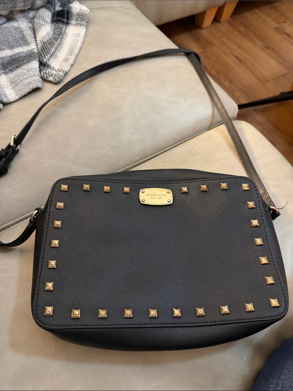 Michael Kors Sandrine Studded Saffiano Leather Crossbody Bag